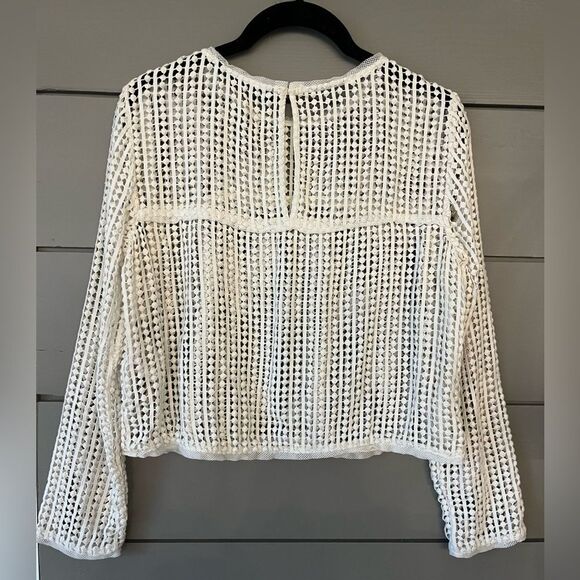 Zara Cream White Crochet long sleeve slightly cropped size Small EUC - Picture 4 of 7